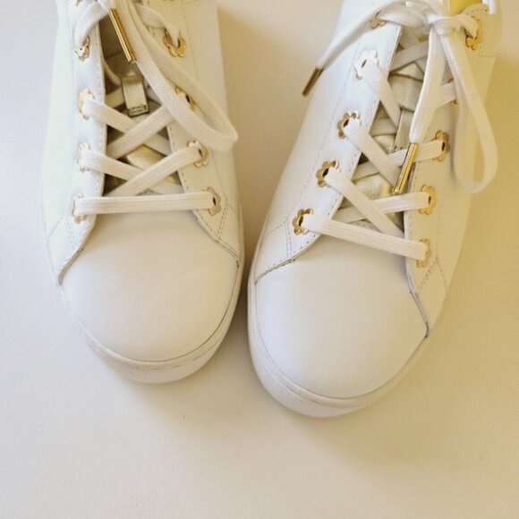 Michael Kors Women’s Lace Up Sneaker Irving Optic White Gold Leather Size 9M/39M - Picture 4 of 16